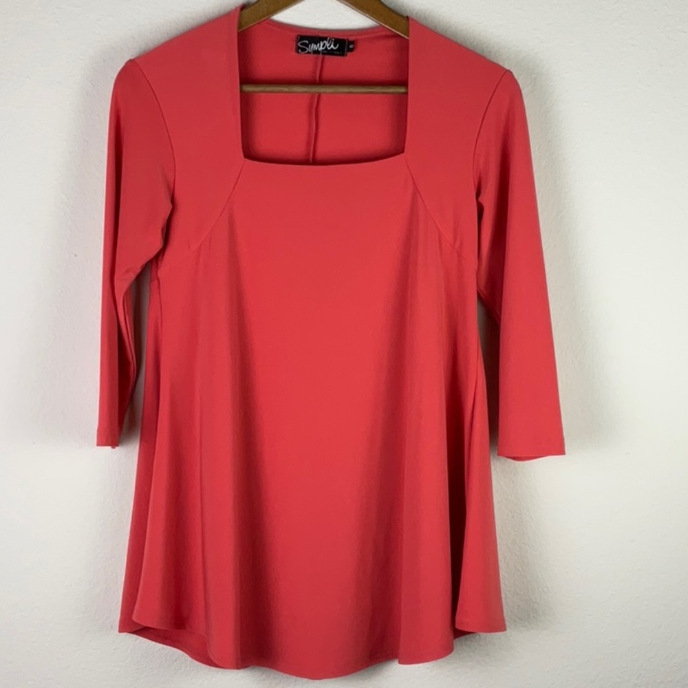 Sympli Coral 3/4 Sleeve Square Neck Tunic Top